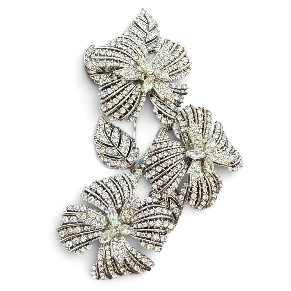 Joan Rivers Ciner Crystal Rhinestone Triple Floral Statement Brooch - Picture 4 of 10